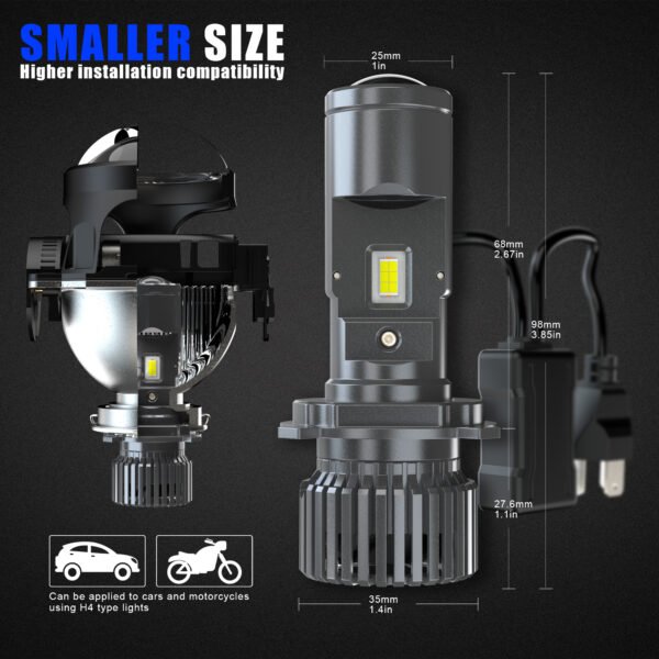 Lens headlights are not only suitable for cars, but also for motorcycles, with multiple advantages that enhance your driving experience. Its built-in convex lens design ensures precise focusing of light, providing clearer lighting effects, while reducing light scattering and improving road visibility. The headlight is also equipped with a high power output of 60W to ensure strong lighting in various driving conditions. In addition, the lamp is designed to be durable and can cope with various extreme environments, ensuring stable and reliable performance, making it an ideal choice for cars and motorcycles