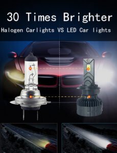 This LED headlight is 30 times brighter than traditional halogen headlights, providing superior visibility and safety on the road. It features a high-performance design with advanced LED technology, ensuring a longer lifespan and more efficient energy use. The LED headlight also delivers a more focused and uniform beam pattern, reducing glare for oncoming traffic. Its robust construction makes it durable and reliable in various weather conditions, offering consistent performance and a significant upgrade over conventional halogen car lights.