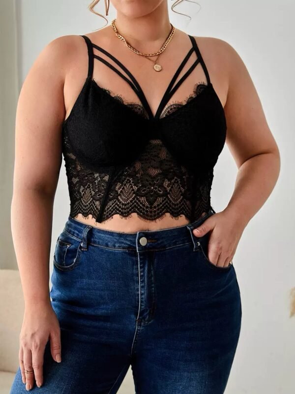 Women's Plus Size Bra with Contrast Lace Cutout V-Neck Wireless Bralette Sexy Lingerie Strappy Bra