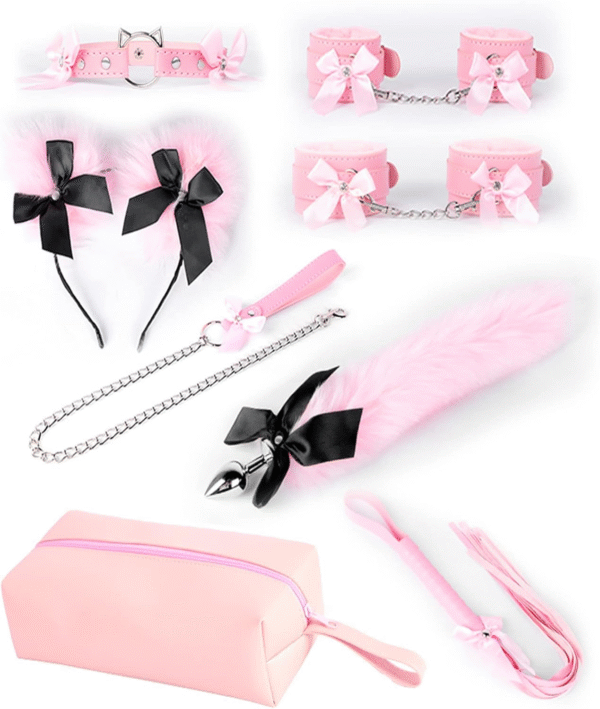 Anal plug couple role play with fox tail bondage anal plug anal plug anal dildo 8-piece set cat ear handcuffs SM role play anal toy sex toy suitable for male and female couples - 图片 4