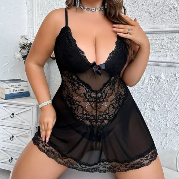 Women's Lace Lingerie Plus Size Mesh Sleepwear Sexy Strappy Nightgown Suit Boudoir Costume L-4XL