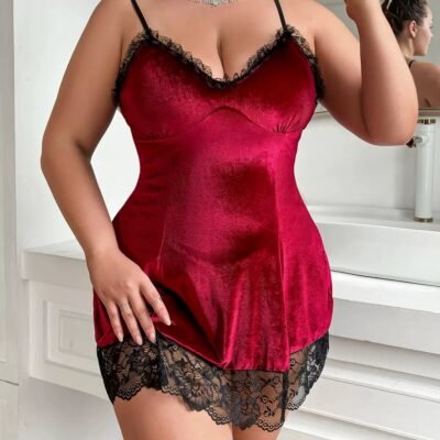 Women's satin underwear, large size, contrast lace, backless, vest, sexy lace underwear