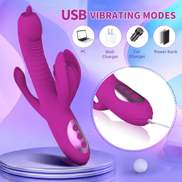G-spot Vibrator Thrust Rabbit Vibrator Dildo 10 Vibration Modes +7 Thrusts + Heat Adult Sex Toys for Women Rechargeable Clitoris Stimulator Silicone Waterproof Massager Sex Toys - 图片 3