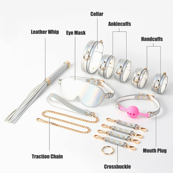 Adult sex toys 8-piece set, couple sex selection bondage set, bed flirting supplies, female slave bondage, handcuffs and footcuffs, collar - 图片 4