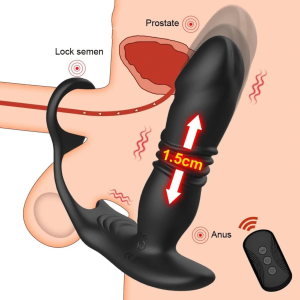 Silent silicone anal vibrator, thrusting prostate massage, delayed ejaculation, locking ring anal plug, sex toys, male dildo, masturbator - 图片 2