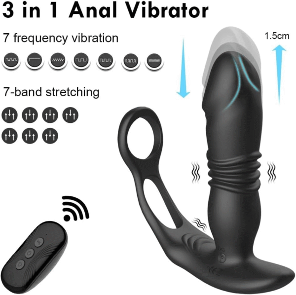 Silent silicone anal vibrator, thrusting prostate massage, delayed ejaculation, locking ring anal plug, sex toys, male dildo, masturbator - 图片 5