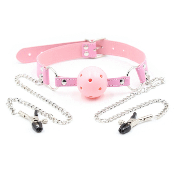 BDSM mouth plug + nipple clamps all-in-one sexual stimulation toy products - 图片 3