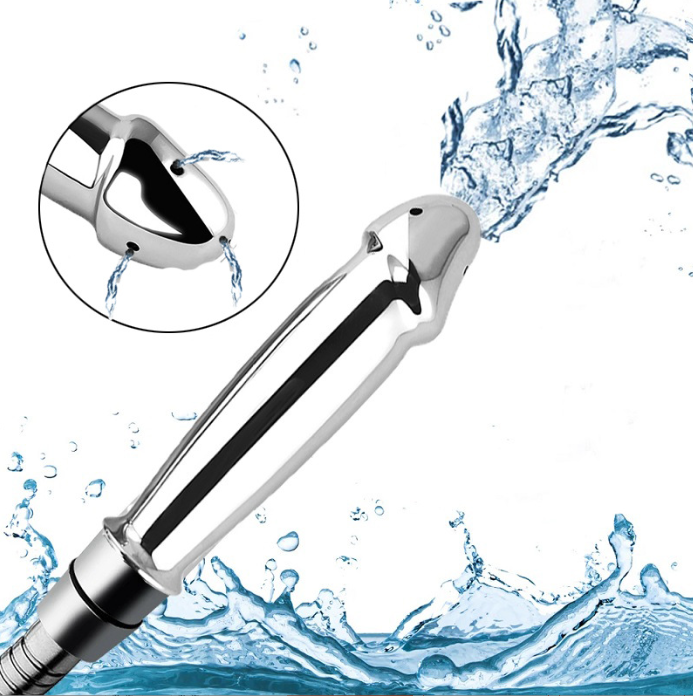 Metal simulated penis shape anus vaginal douche enema washing device adult sex toys